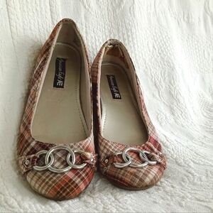 American Eagle Outfitters Pink Plaid Flats Silver Buckles Sparkly Flats School